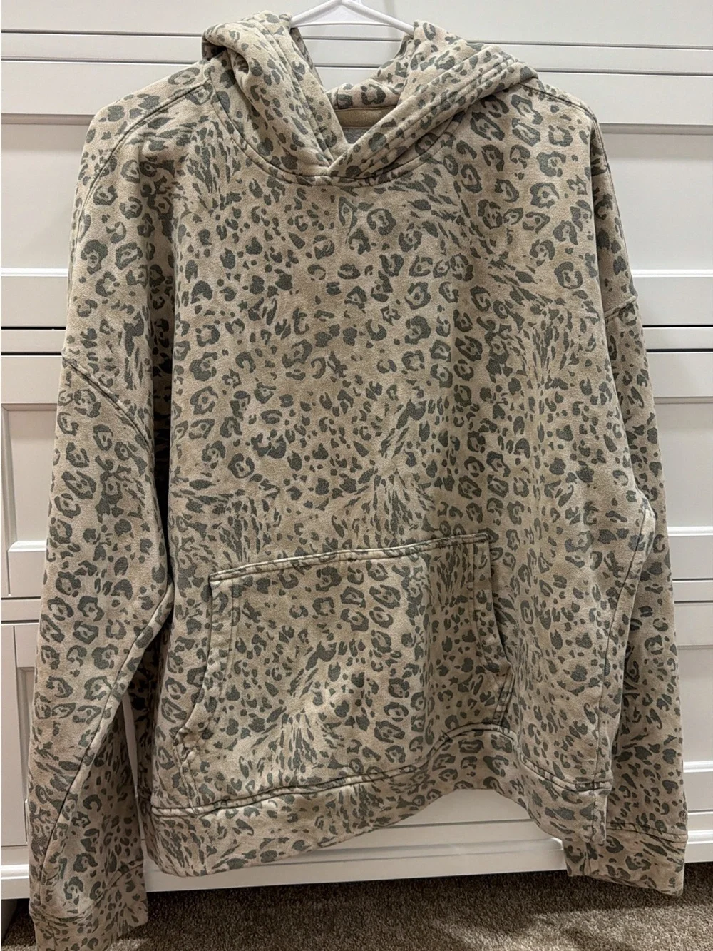 Hollister Beige and Gray Leopard Print Crewneck Hoodie